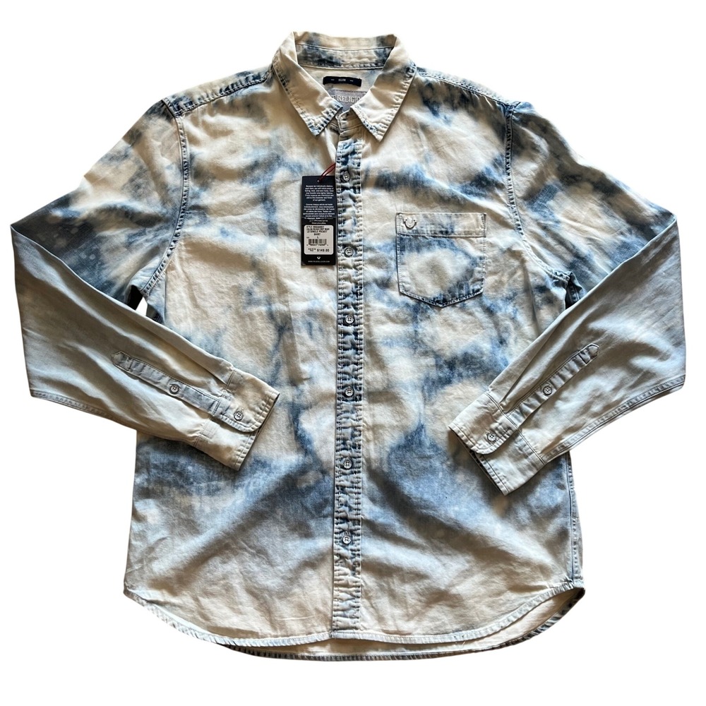 True Religion Mens‎ Bleach Drip Wash Slim Fit LS Single Pocket Shirt MSGAAB8D7 L